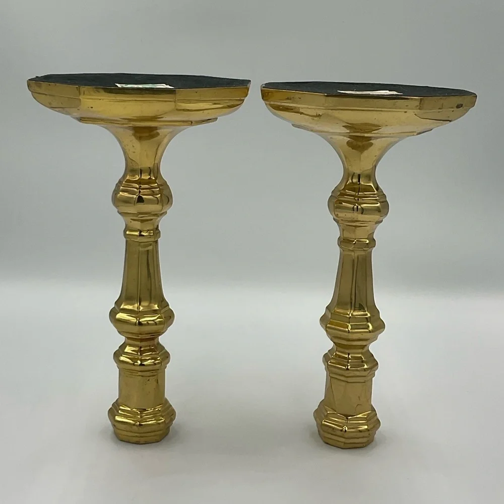 Vintage Bombay Co. Brass Candlesticks Weighted Polished Set of 2 Octagonal Base
